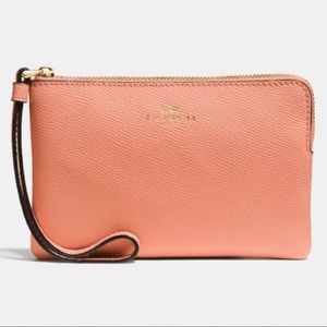 NWT Coach Crossgrain Leather Light CORAL Wristlet